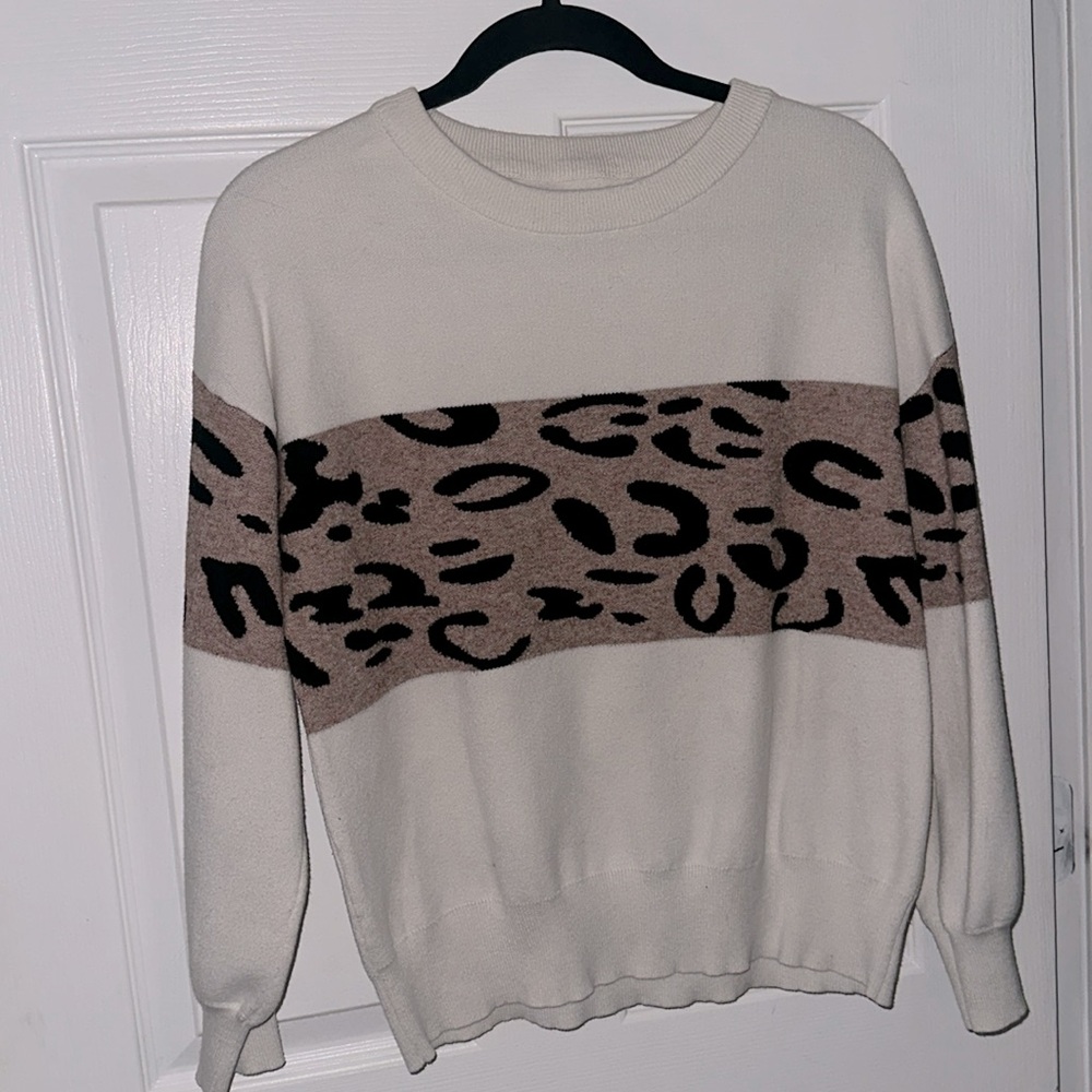 Leopard Print Cream Sweater
